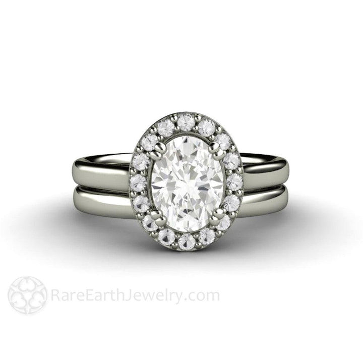 Oval Moissanite Engagement Ring | Classic Diamond Halo Design, Rare Earth Jewelry
