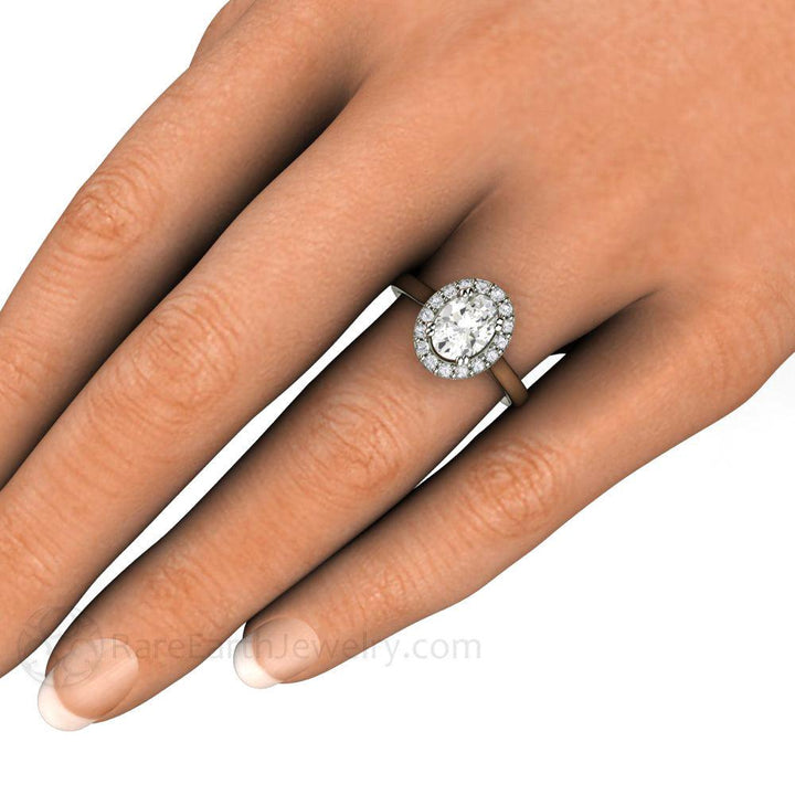 Oval Moissanite Engagement Ring | Classic Diamond Halo Design, Rare Earth Jewelry