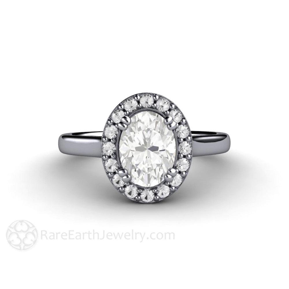 Oval Moissanite Engagement Ring | Classic Diamond Halo Design, Rare Earth Jewelry