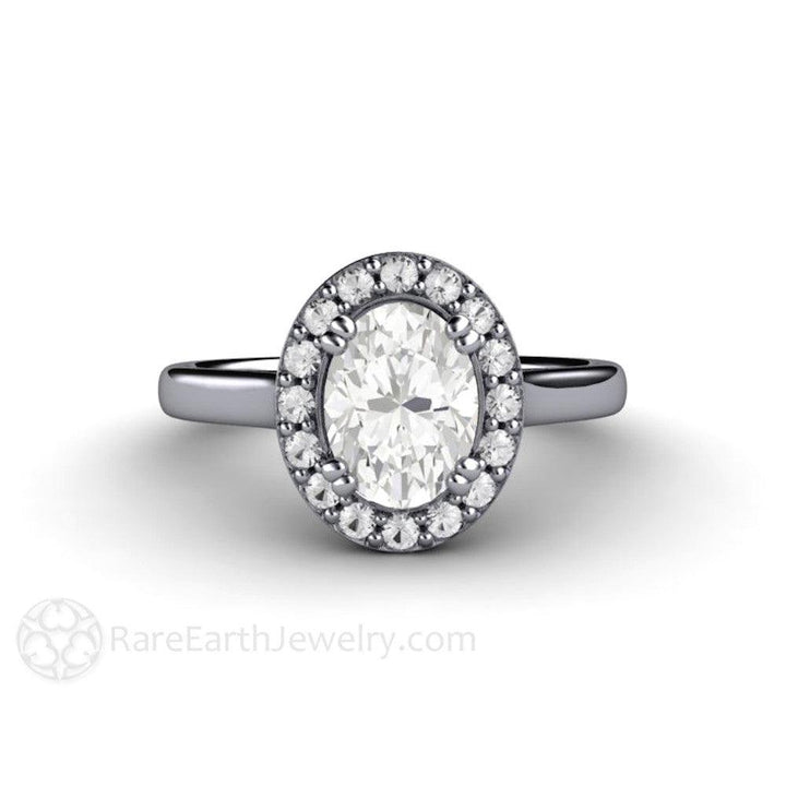 Oval Moissanite Engagement Ring | Classic Diamond Halo Design, Rare Earth Jewelry