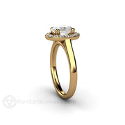 Oval Moissanite Engagement Ring Diamond Halo with Classic Shank 18K Yellow Gold - Engagement Only - Rare Earth Jewelry