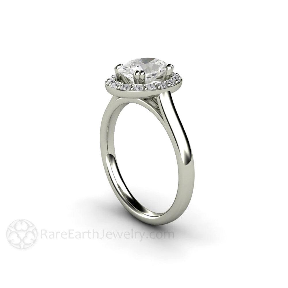 Oval Moissanite Engagement Ring | Classic Diamond Halo Design, Rare Earth Jewelry