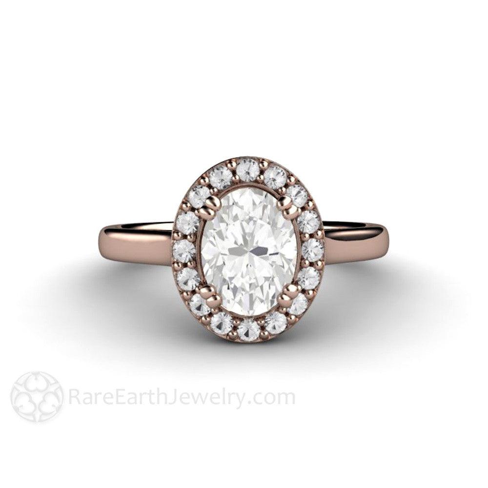 Oval Moissanite Engagement Ring | Classic Diamond Halo Design, Rare Earth Jewelry
