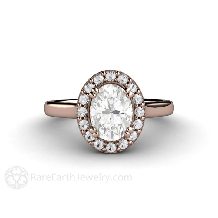 Oval Moissanite Engagement Ring | Classic Diamond Halo Design, Rare Earth Jewelry