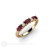 Oval Rhodolite Garnet Ring East West Anniversary Band January Birthstone 14K Yellow Gold - Rare Earth Jewelry