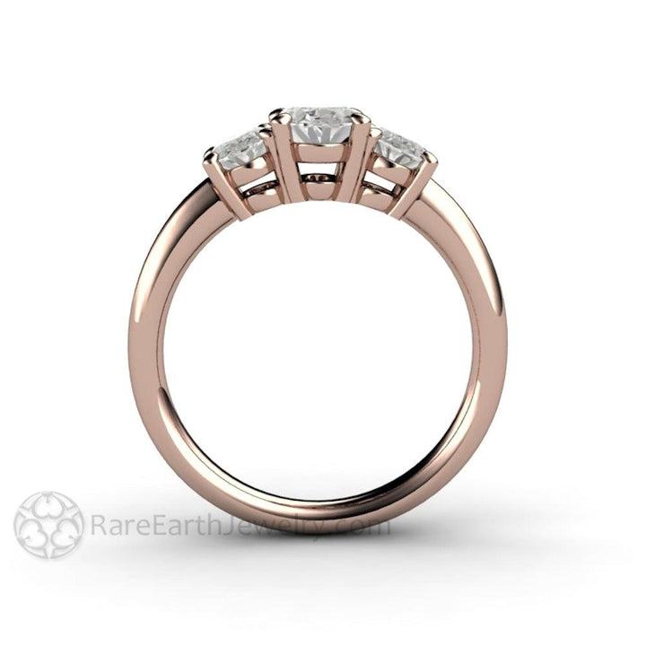 Three Stone Oval Forever One Moissanite Engagement Ring, Rare Earth Jewelry