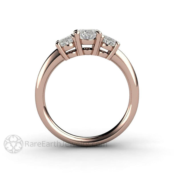 Oval Three Stone Forever One Moissanite Engagement Ring 14K Rose Gold - Engagement Only - Rare Earth Jewelry