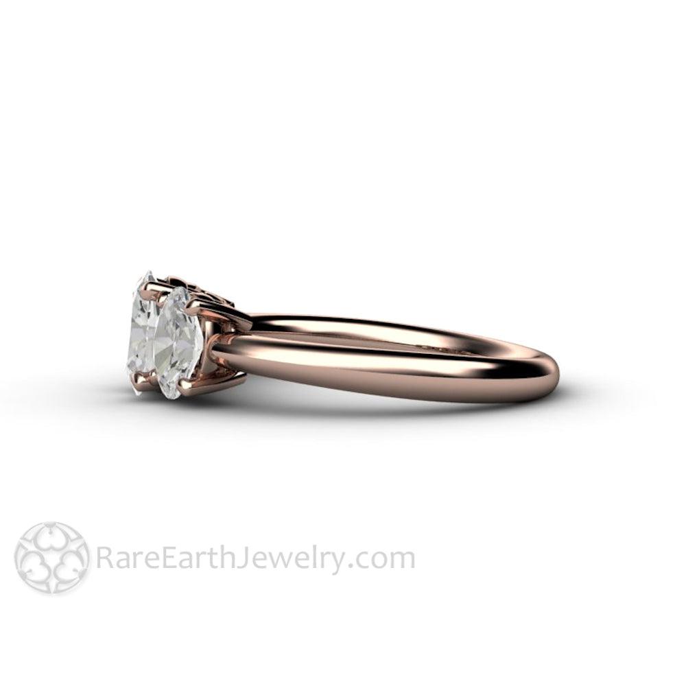 Three Stone Oval Forever One Moissanite Engagement Ring, Rare Earth Jewelry