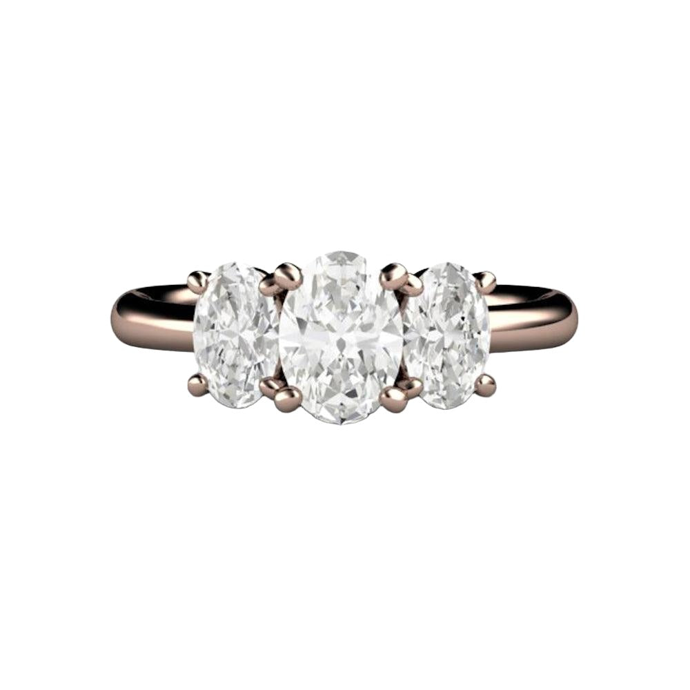 Three Stone Oval Forever One Moissanite Engagement Ring, Rare Earth Jewelry