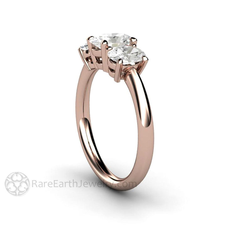Three Stone Oval Forever One Moissanite Engagement Ring, Rare Earth Jewelry