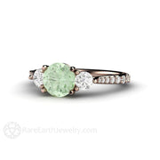 Pastel Green Moissanite Engagement Ring Three Stone Accented 14K Rose Gold - Engagement Only - Rare Earth Jewelry