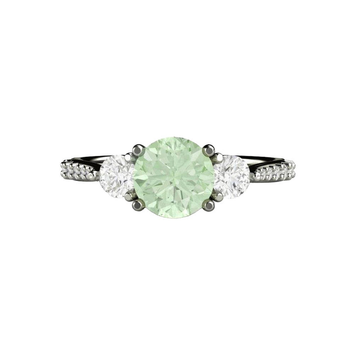 Pastel Green Moissanite Engagement Ring 3 Stone Style, Rare Earth Jewelry
