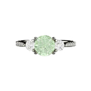 Pastel Green Moissanite Engagement Ring Three Stone Accented 14K White Gold - Engagement Only - Rare Earth Jewelry