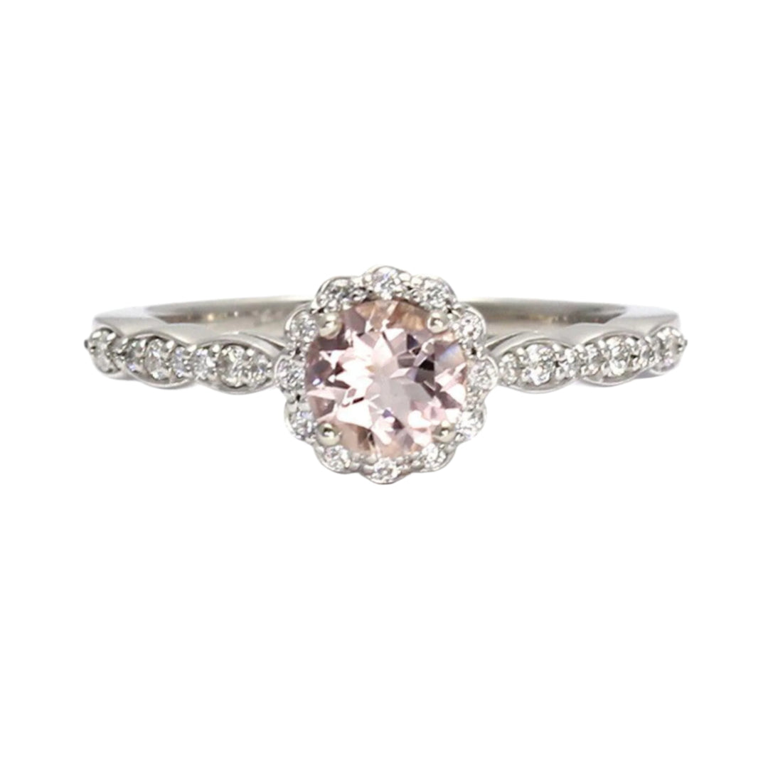 Peach Pink Morganite Engagement Ring, Vintage Inspired Diamond Halo, Unique Engagement Ring | Rare Earth Jewelry