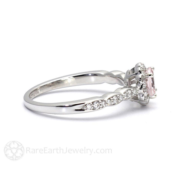 Peach Pink Morganite Engagement Ring with Diamond Halo, Rare Earth Jewelry