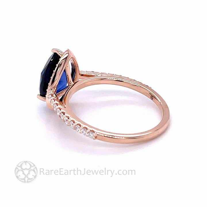 Blue Sapphire Pear Engagement Ring with Diamond Halo, Rare Earth Jewelry