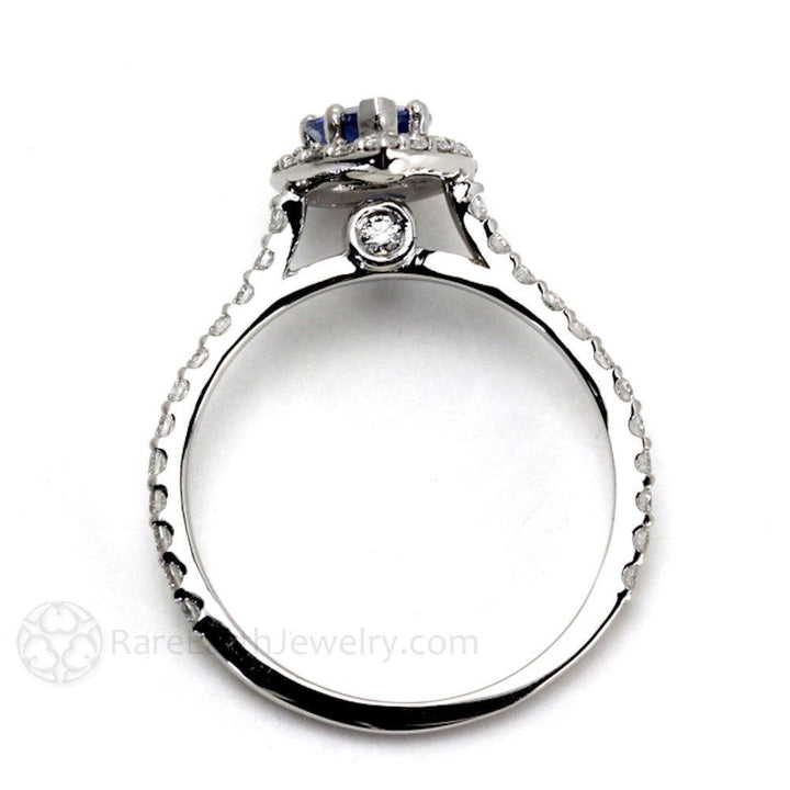 Natural Blue Sapphire Pear Engagement Ring with Diamond Halo, Rare Earth Jewelry