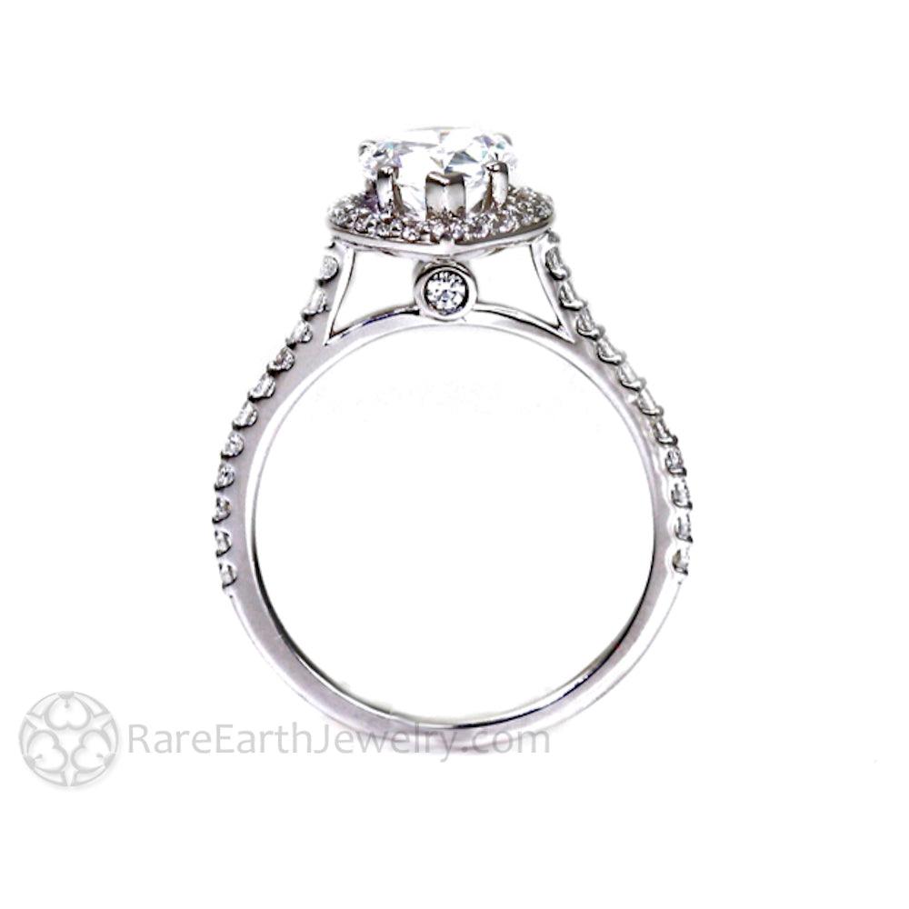 Pear Shaped Moissanite Engagement Ring | Teardrop Halo with Diamond Accents, Rare Earth Jewelry
