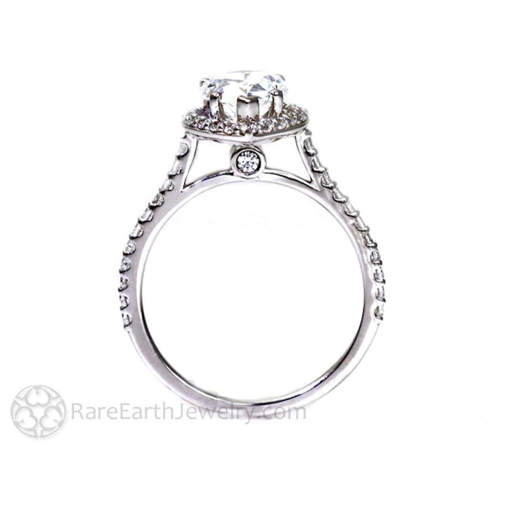 Pear Shaped Moissanite Engagement Ring | Teardrop Halo with Diamond Accents, Rare Earth Jewelry