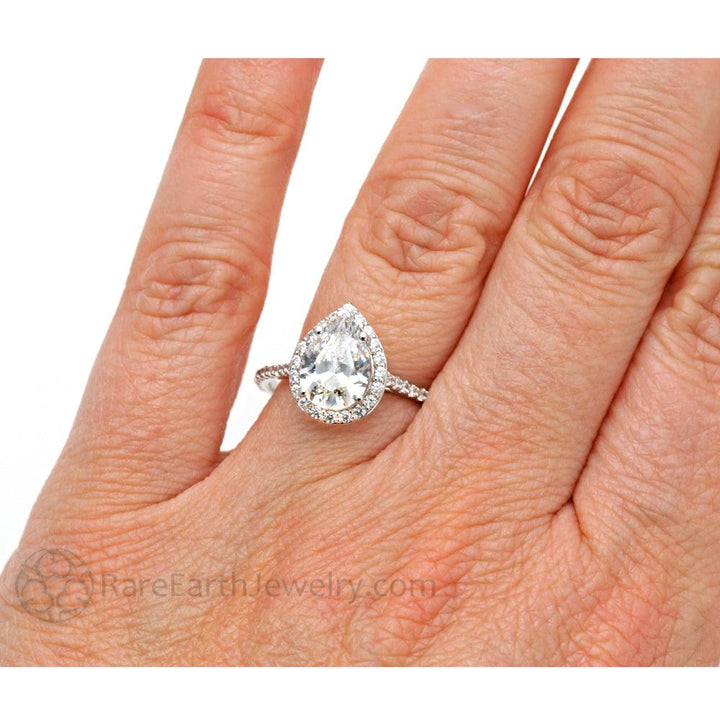 Pear Shaped Moissanite Engagement Ring | Teardrop Halo with Diamond Accents, Rare Earth Jewelry
