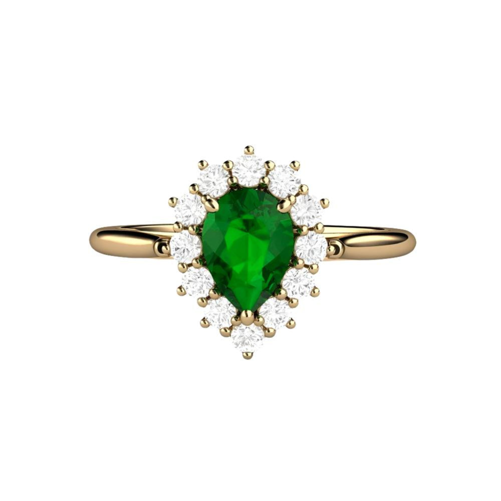 Pear Shaped Tsavorite Garnet Ring in 14K Yellow Gold, Pear Cut Green Garnet Engagement Ring | Rare Earth Jewelry