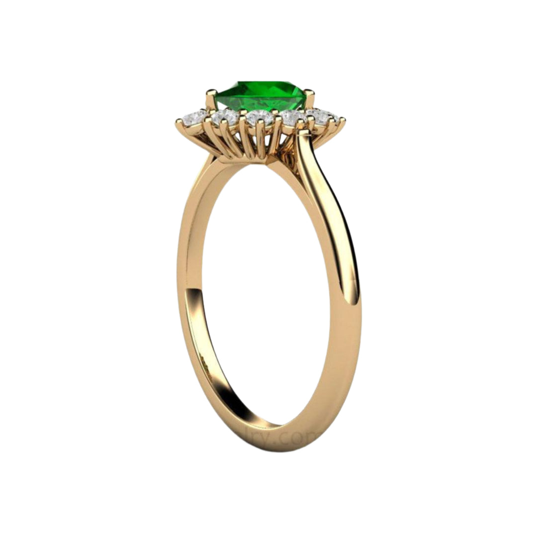 Tsavorite Garnet Ring in 14K Yellow Gold, Side View showing Vintage Style Gallery | Rare Earth Jewelry