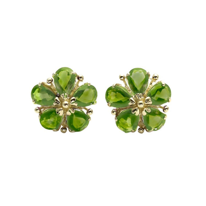 Peridot Flower Earrings | 14K Gold August Birthstone Studs, Rare Earth Jewelry