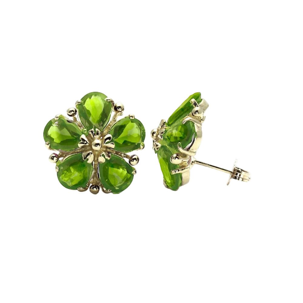 Peridot Flower Earrings | 14K Gold August Birthstone Studs, Rare Earth Jewelry