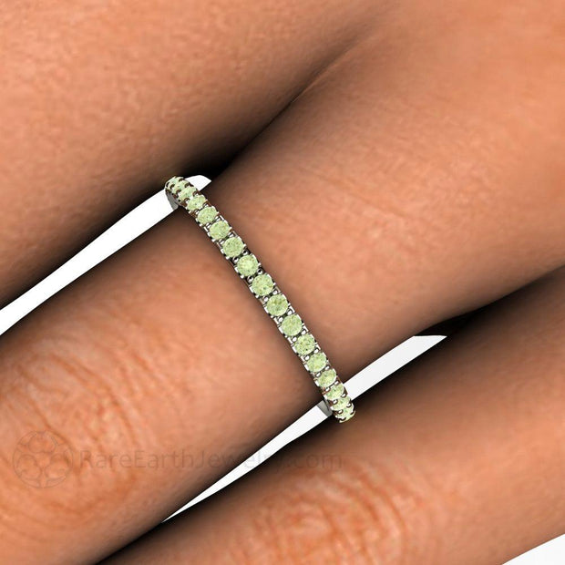 Petite Pastel Green Diamond Ring Wedding Band or Anniversary Band 14K White Gold - Rare Earth Jewelry