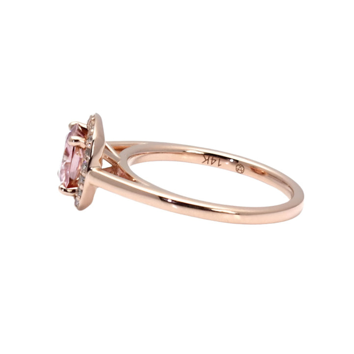 Pink Moissanite Engagement Ring Cushion Cut Petite Diamond Halo, Rare Earth Jewelry