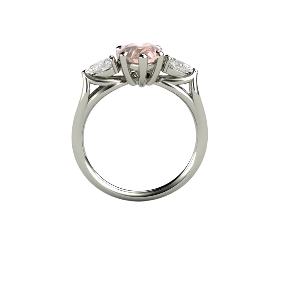 Pink Moissanite Engagement Ring Pear Cut 3 Stone, Rare Earth Jewelry