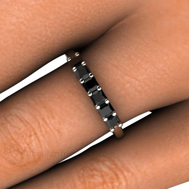 Princess Black Diamond Anniversary Band or Stacking Ring Platinum - Rare Earth Jewelry