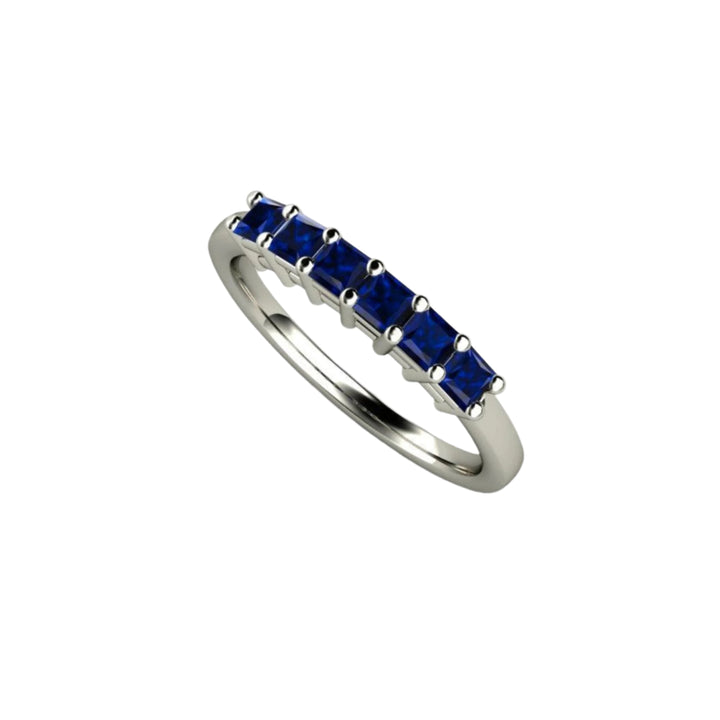 Natural Blue Sapphire Band, Square Sapphire Stackable Ring, 14k or 18K Gold and Platinum | Rare Earth Jewelry