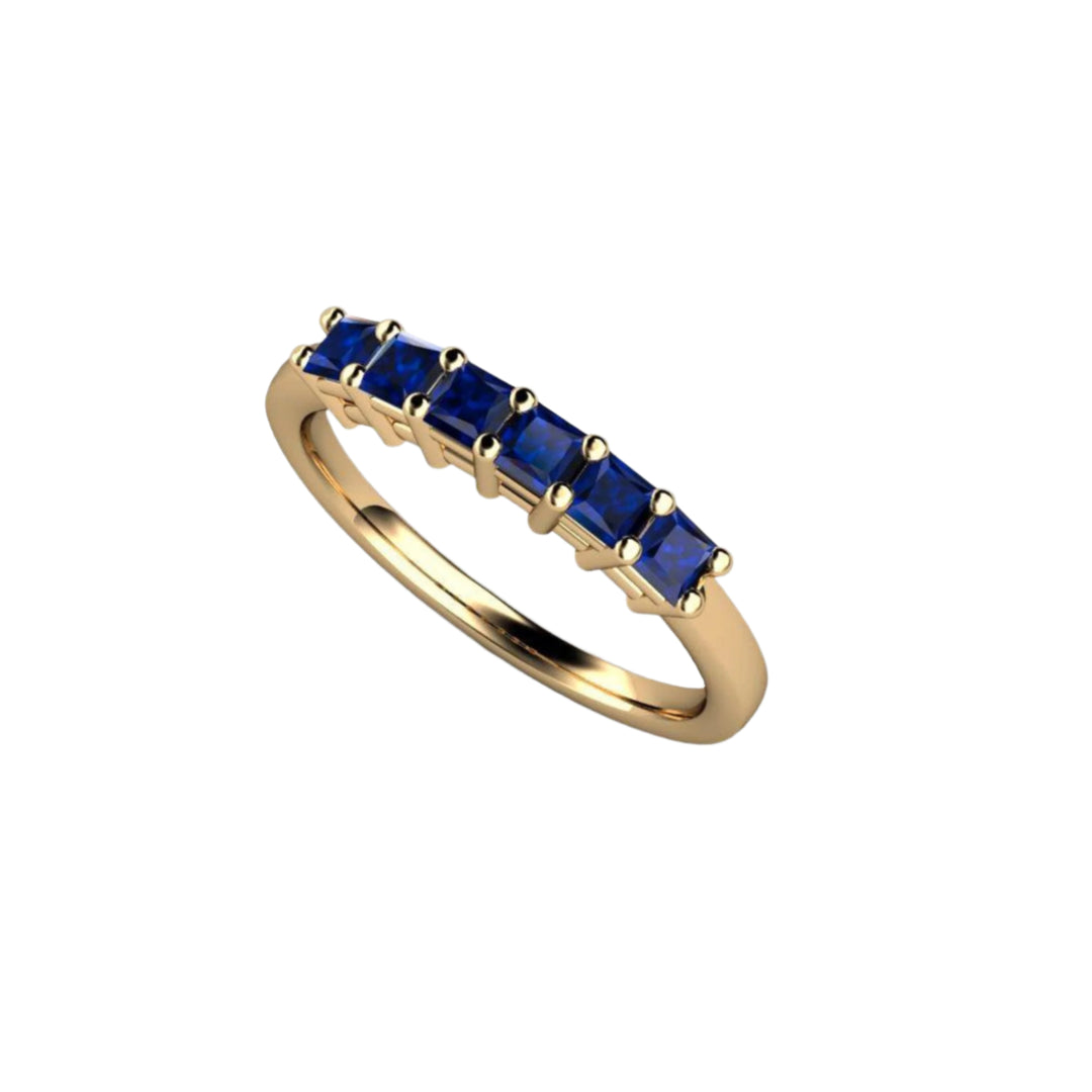 Natural Blue Sapphire Band in Yellow Gold, 6 Stone Anniversary Band, September Birthday Gift or Push Present | Rare Earth Jewelry