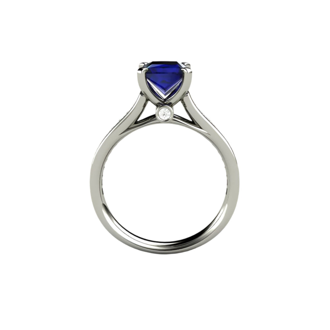 Princess Cut Blue Sapphire Engagement Ring Diamond Accented Solitaire, Rare Earth Jewelry