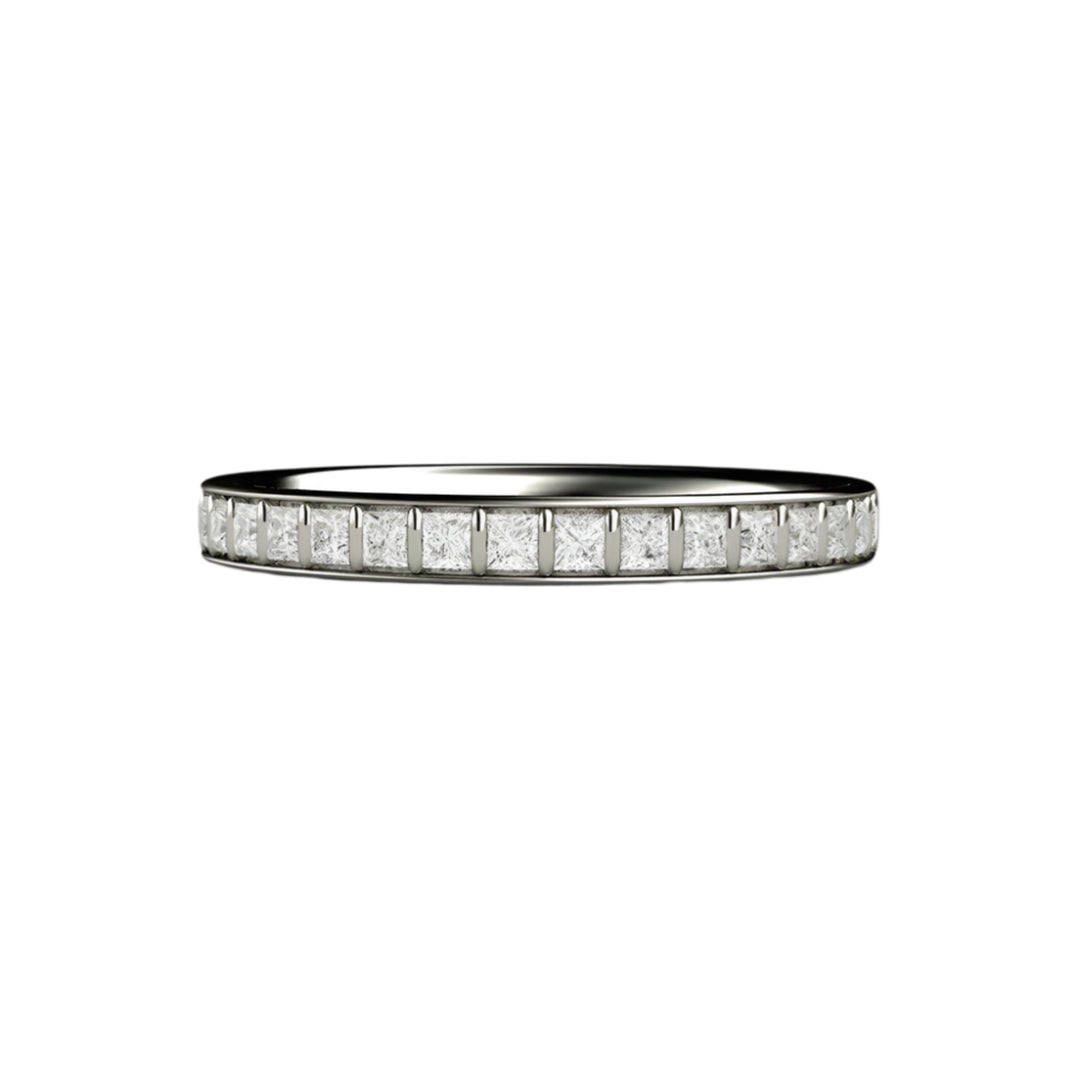 Princess Cut Diamond Band, Bar Set Modern Square Diamond Wedding Ring or Anniversary Band in 14K and 18K White Gold | Rare Earth Jewelry