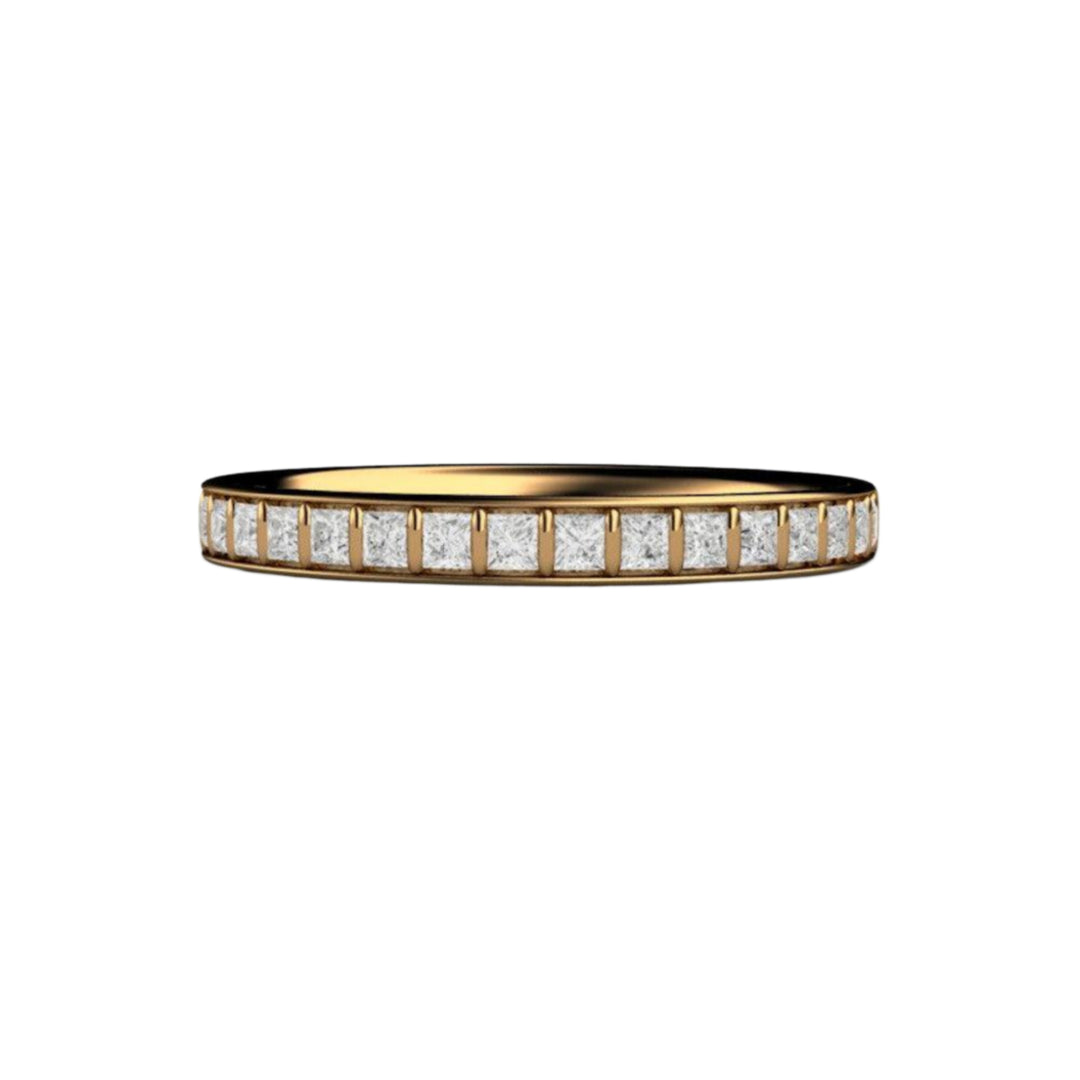 Princess Cut Diamond Band, Bar Set Modern Diamond Wedding Ring or Anniversary Band in 18K Yellow Gold | Rare Earth Jewelry