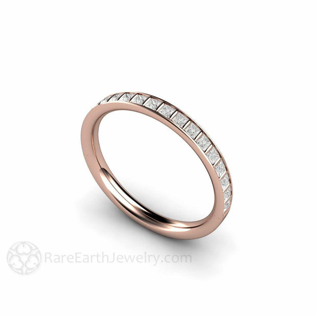 Princess Diamond Wedding Ring or Anniversary Band 14K Rose Gold - Rare Earth Jewelry