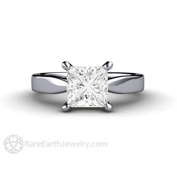 Princess Solitaire Engagement Ring 4 Prong Classic Forever One Moissanite Platinum - Engagement Only - Rare Earth Jewelry