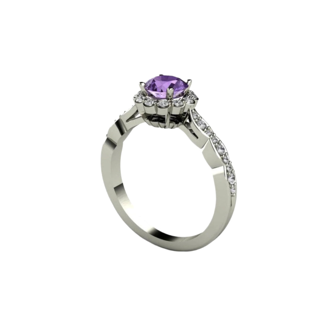 Purple Sapphire Engagement Ring Vintage Diamond Halo, Rare Earth Jewelry