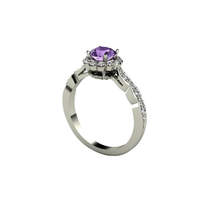 Purple Sapphire Engagement Ring Vintage Diamond Halo, Rare Earth Jewelry
