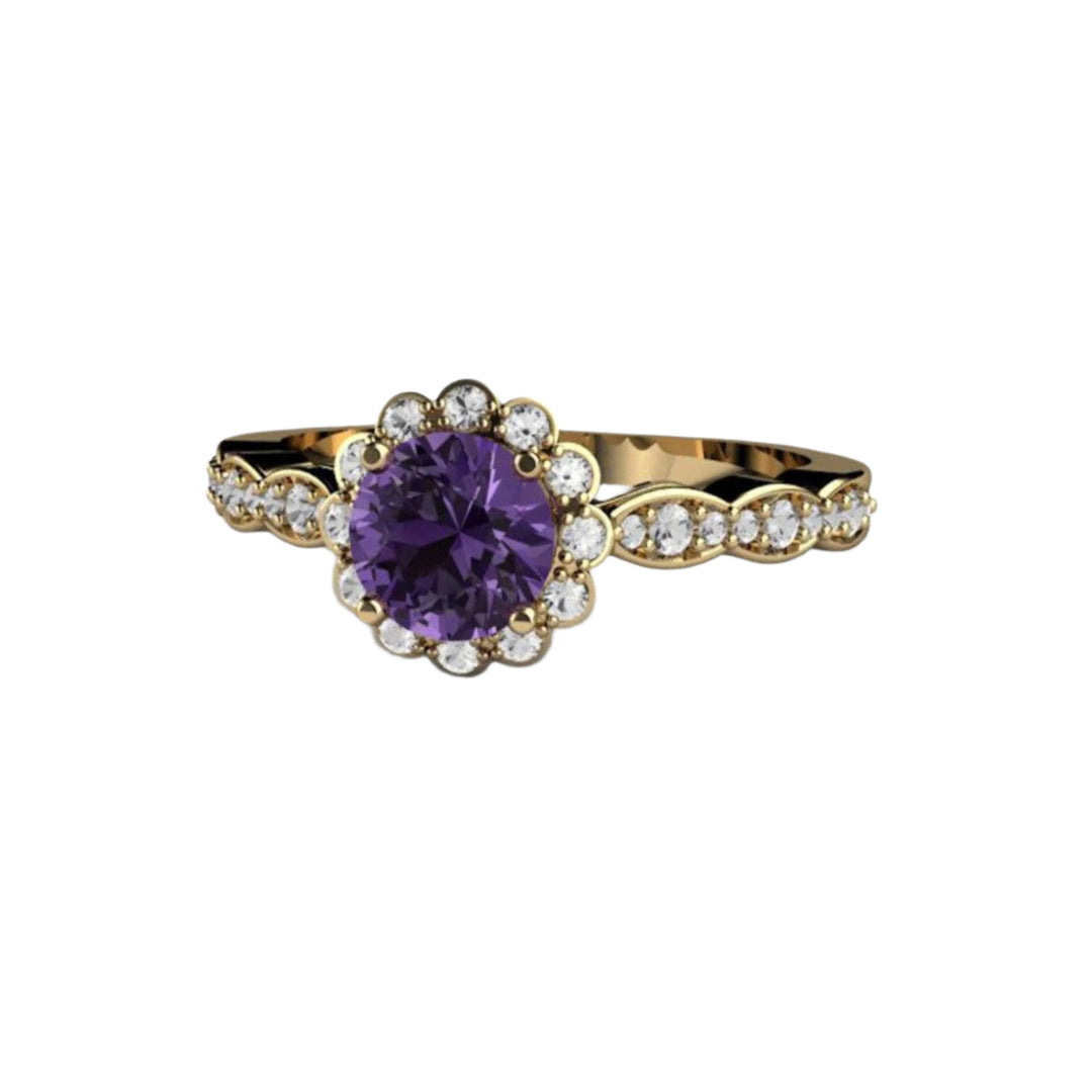 Vintage Style Purple Sapphire Engagement Ring, Flower Shaped Design with Diamond Accents | Rare Earth Jewelry
