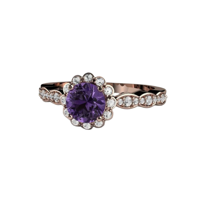 Flower Style Sapphire Engagement Ring, Natural Purple Sapphire Ring,  Vintage Design with Diamonds | Rare Earth Jewelry