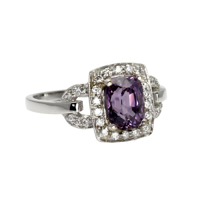 Purple Spinel Ring, Art Deco Right Hand Ring, Cushion Cut Statement Ring, Unique Engagement Ring in 14K 18K or Platinum | Rare Earth Jewelry