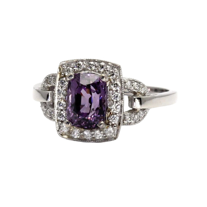 Art Deco Purple Gemstone Ring, Purple Spinel Engagement Ring, Vintage Inspired Halo Design | Rare Earth Jewelry