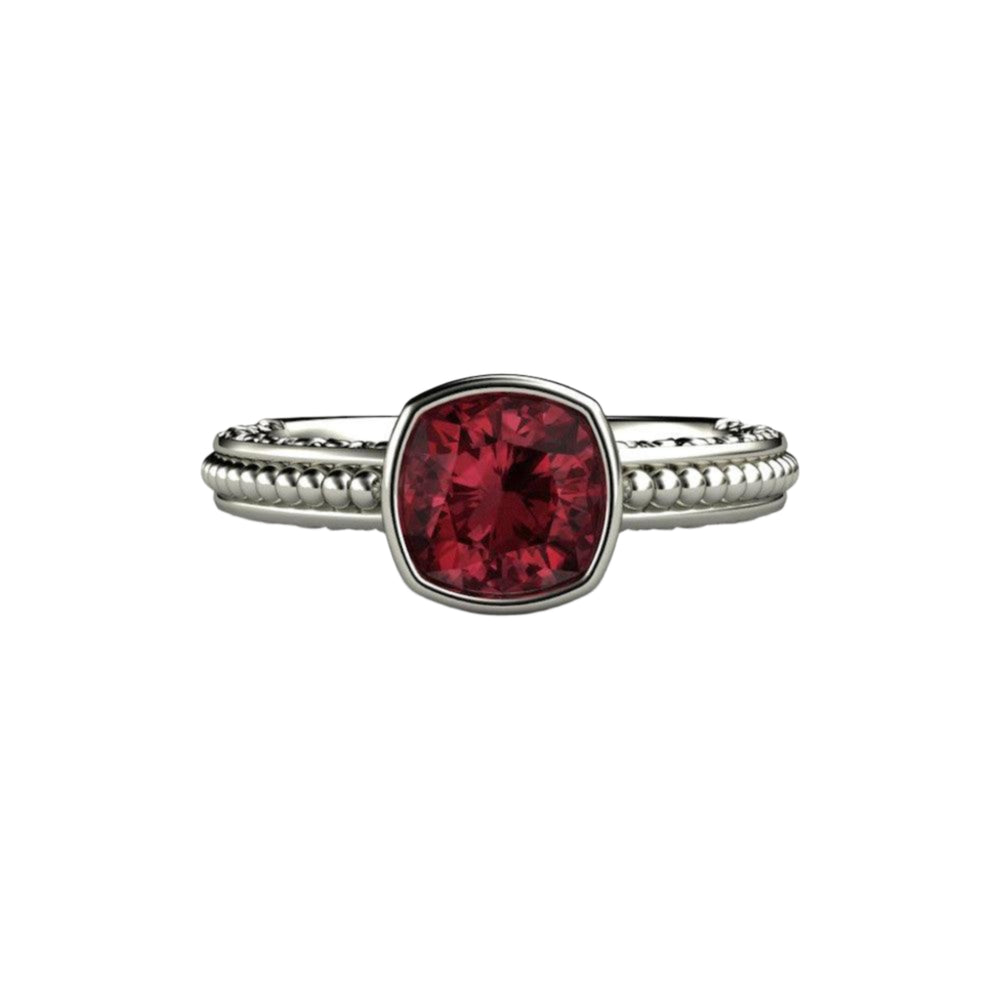 Rhodolite Garnet Solitaire Ring Vintage Bezel with Filigree, Rare Earth Jewelry