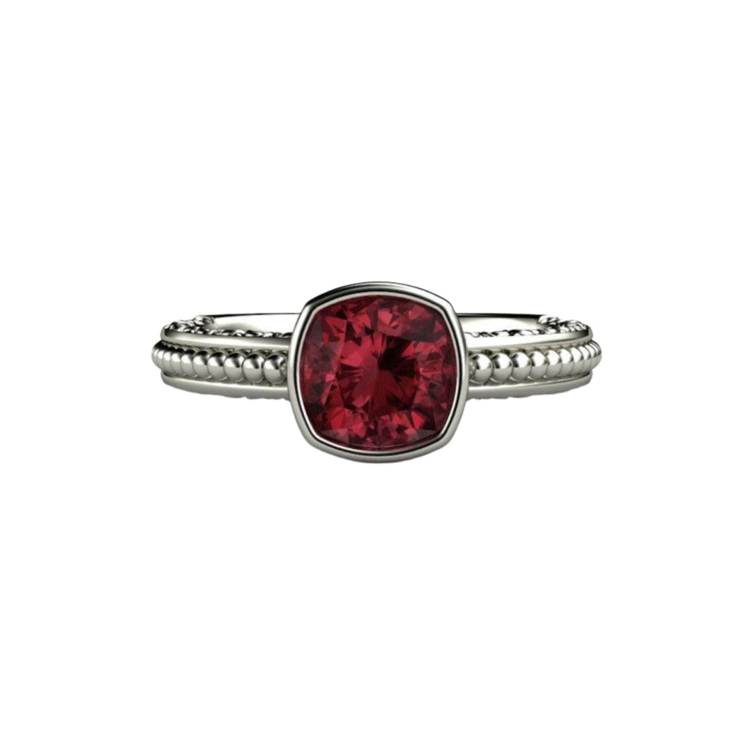 Rhodolite Garnet Solitaire Ring Vintage Bezel with Filigree, Rare Earth Jewelry
