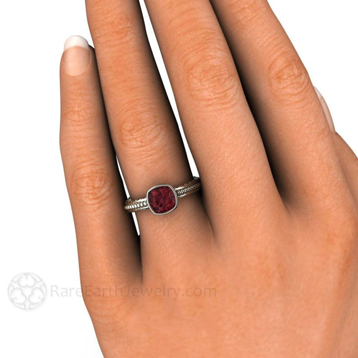 Rhodolite Garnet Solitaire Ring Vintage Bezel with Filigree, Rare Earth Jewelry