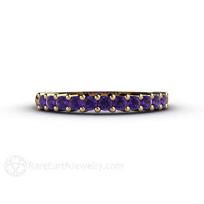 Round Amethyst Anniversary Band or Stacking Ring February Birthstone 14K Yellow Gold - Rare Earth Jewelry