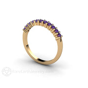 Round Amethyst Anniversary Band or Stacking Ring February Birthstone 14K Yellow Gold - Rare Earth Jewelry